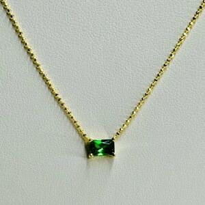 GREEN EMERALD STONE NECKLACE - STERLING SILVER AND 14KT GOLD PLATED CHAIN